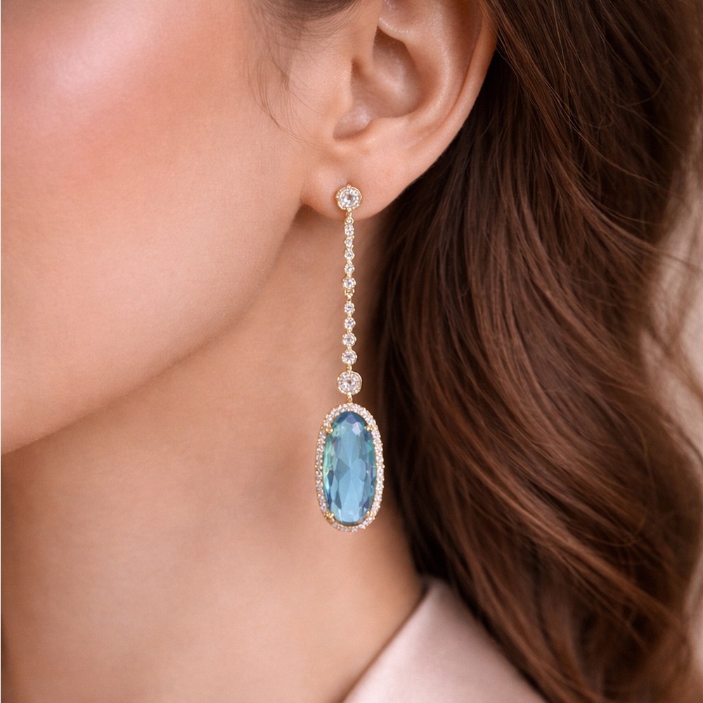 Radiant Blue Topaz Silver Diamond Earrings – Sophisticated & Feminine - Picture 5 of 5